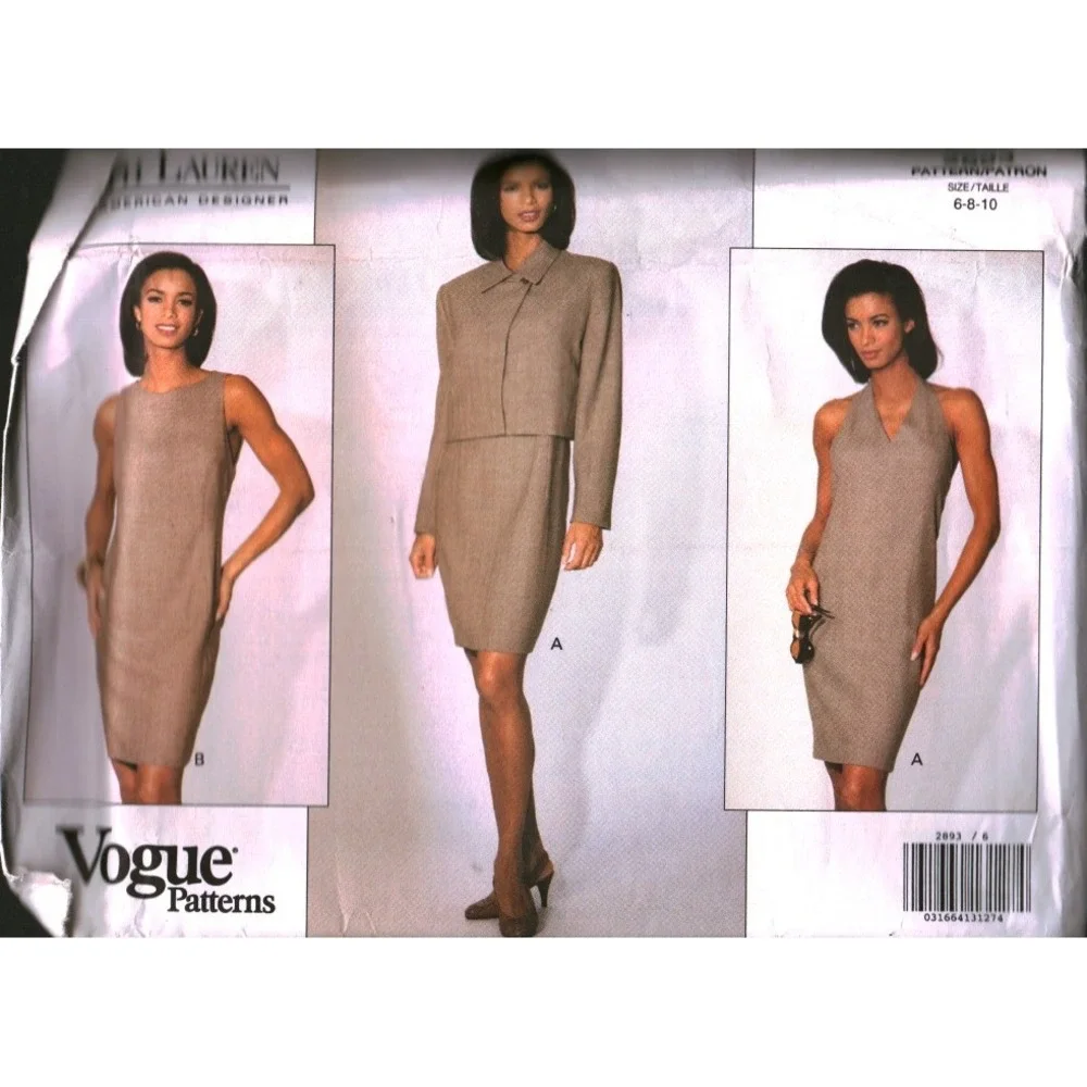 Vogue 2893 Ralph Lauren American Designer Sewing Pattern Dress Jacket 6-8-10